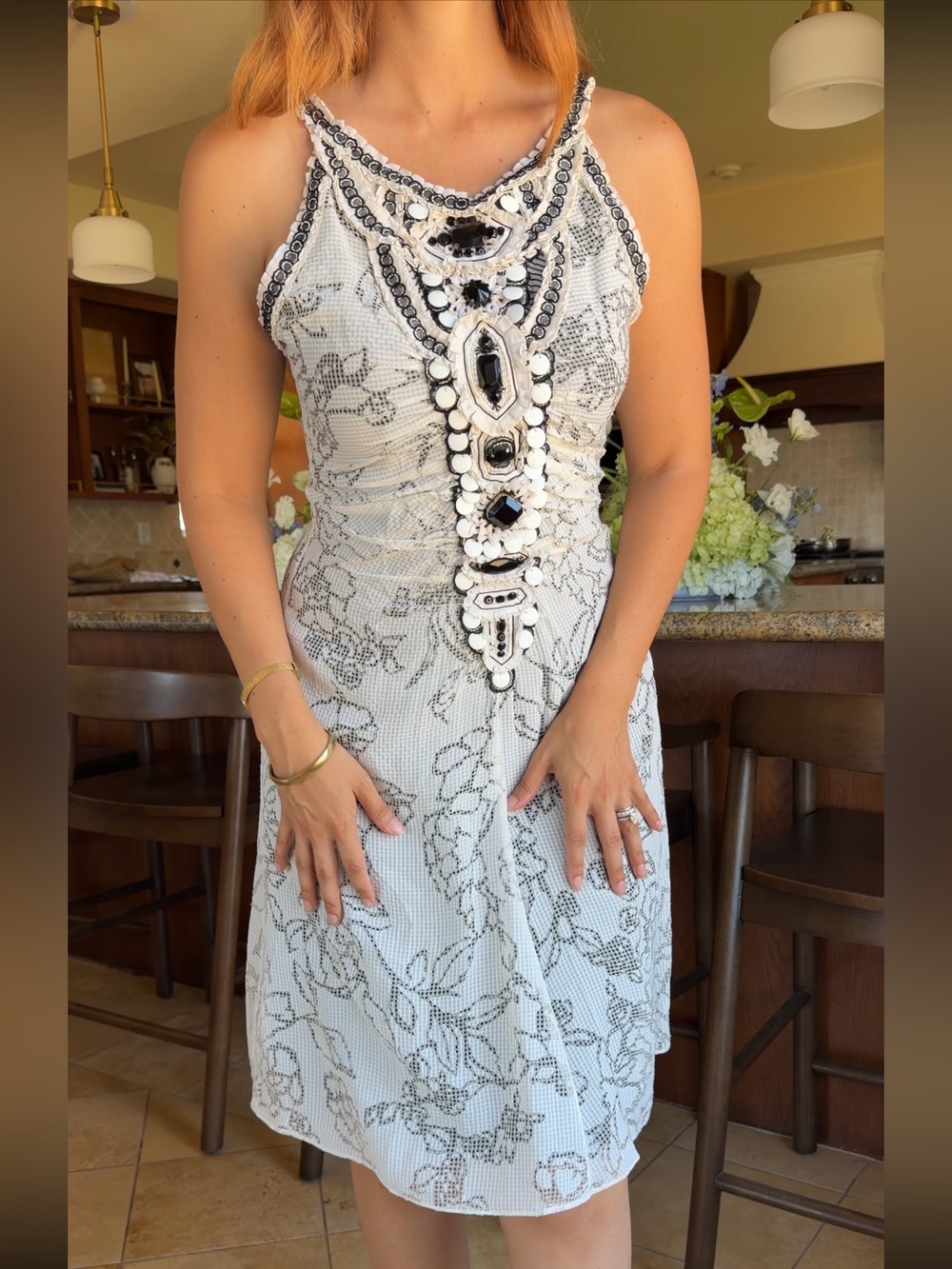 Carolina Herrera White & black Embellished midi Dress